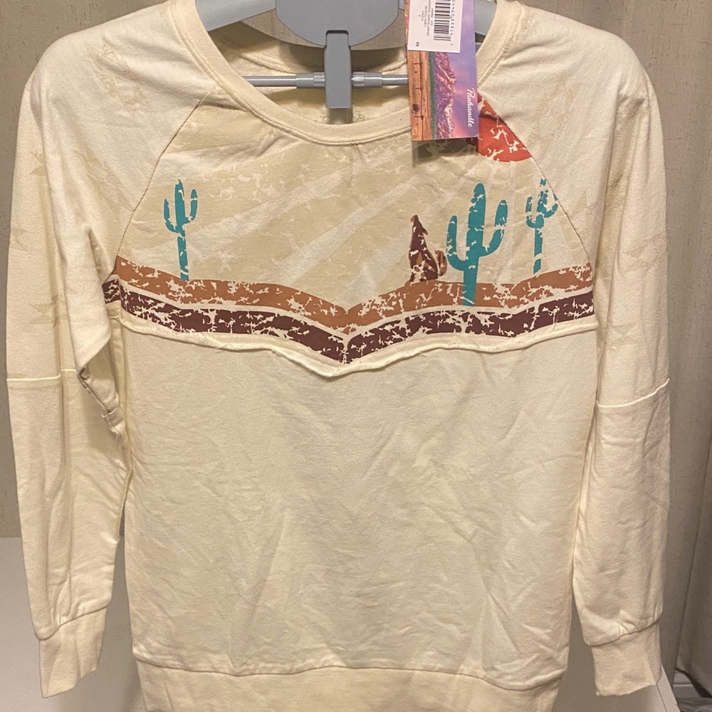 Panhandle Cream Desert Cactus Graphic Sweatshirt NWT